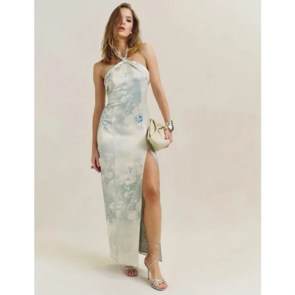 Nwt Reformation Kavi Satin Dress In Halo